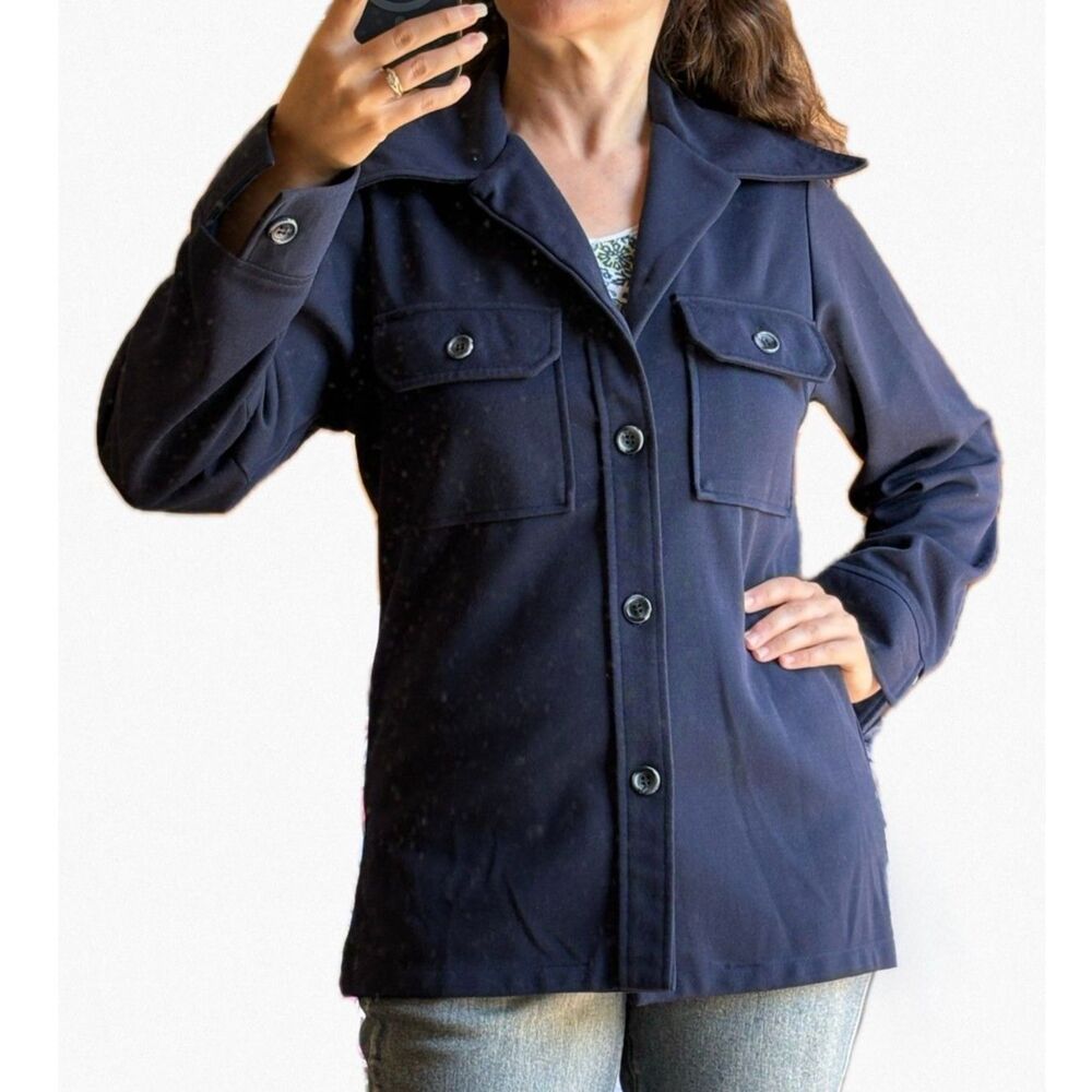 Vintage 70s Levis Panatela Jacket Mens S Navy Blue Knit Shacket Retro Mod Shirt